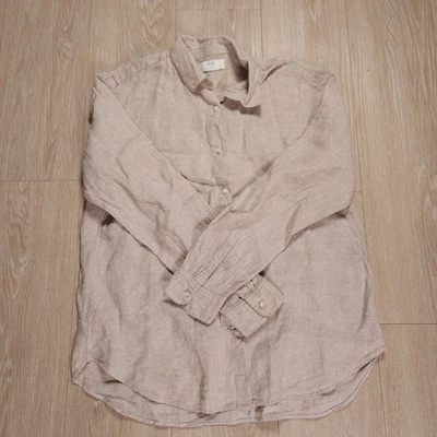 Camisa informal Uniqlo 100 % lino abotonada para hombre mediana beige manga larga Foto 1 de 4