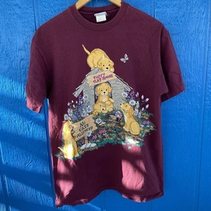 Vintage 90s Single Stitch T-Shirt Puppy Play House Butterflies Flowers Large - Picture 1 of 6