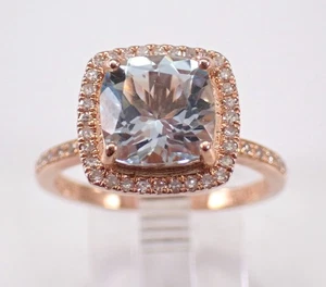 Anillo de compromiso de oro rosa de 14 quilates aguamarina y halo de diamantes joyería nupcial regalo - Imagen 1 de 8