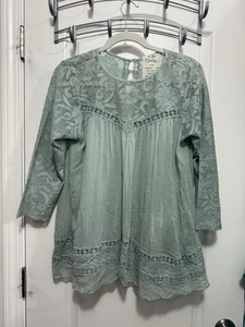 Top Free People FP One Peasant para mujer S espalda abierta espuma de mar encaje verde hada boho - Imagen 1 de 23
