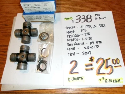 2 (TWO) PRONTO 338  U-JOINTS = $25.00=$12.50 EA=FREE SHIP~(MOOG 338, TRW 20017) - Image 1 of 4