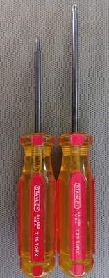 STANLEY T15,T25 Torx Screwdriver, Red/Amber Grip, USA Made - Image 1 of 3