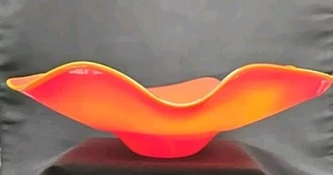 STUDIO HD BLOWN  BITTERSWEET SWIRL APPLIED ORANGE WAVY RIM ART CONSOLE BOWL SIGN - Picture 1 of 21