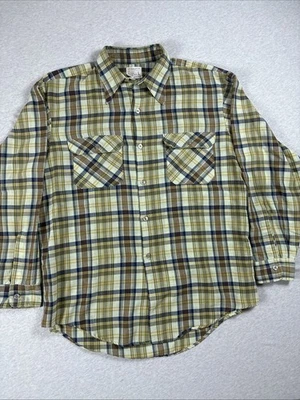 Vintage 70s JC Penney Big Mac Long Sleeve Plaid Flannel Shirt Large Green USA - Image 1 of 4