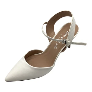New Look Womens White Faux Leather High Heel Ankle Strap Court Shoes Size 8 Used - Picture 1 of 9