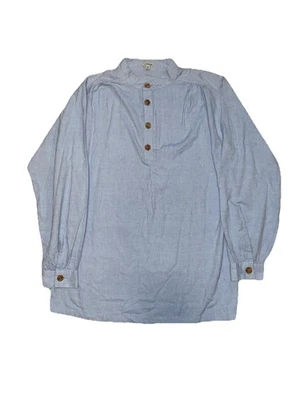 J. Peterman Vintage Poet Shirt Men's Small Henley Tunic Band Collar Blue 90s - Image 1 of 4