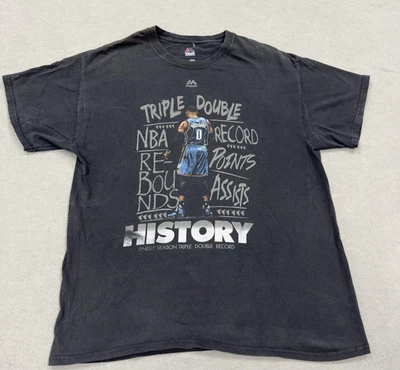 OKC Thunder Westbrook Shirt Mens Large NBA Triple Double Record History Black L - Image 1 of 4