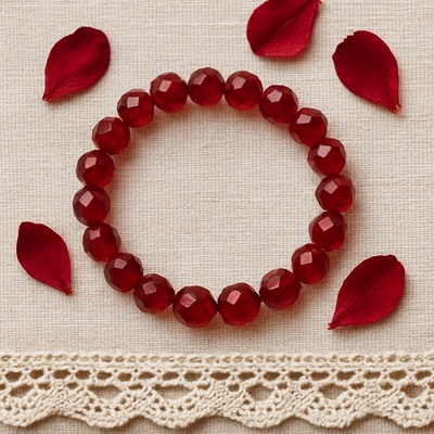 Pulsera elástica boho de cristal rojo rubí oscuro de 10 mm x 8 mm para mujer Foto 1 de 3