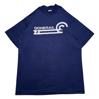 Vintage 90s Gonerail Conrail Parody Graphic T Shirt Navy Mens L Deftones Pony - Image 1 of 4