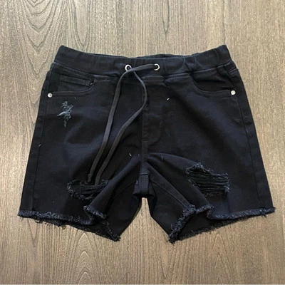 Pantalones cortos de mezclilla desgastados negros Guess con cordón talla XS nuevos sin etiquetas Foto 1 de 4