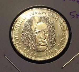 1966 d germany 5 mark bu uncirculated Leibniz calculus inventor silver type coin - Picture 1 of 2