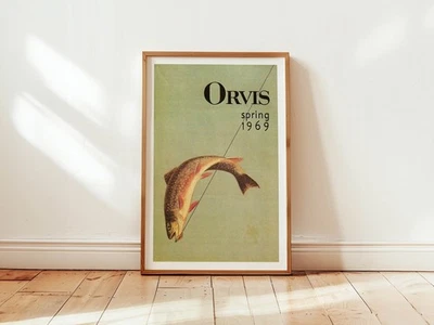 Póster de pesca con mosca de trucha - arte de pared de cabina vintage retro decoración de viaje regalo Foto 1 de 4