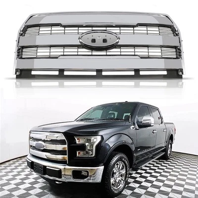 For 2015 2016 2017 Ford F150 F-150 Front Upper Grille Grill W/O Camera Chrome - Image 1 of 4