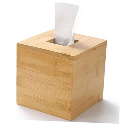 Cubierta de caja de pañuelos, soporte cuadrado para caja de pañuelos, cuadrado de papel facial de bambú - 1 paquete Foto 1 de 4