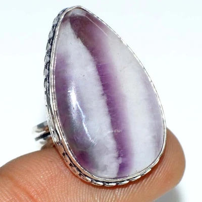 Кольцо ручной работы с шевроном аметистом серебро 925 покрытие США 6 подарков на День святого Валентина GW - Изображение 1 из 3