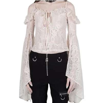 Top Bardot de Encaje Sin Respiración Killstar Talla XL NUEVO CON ETIQUETAS Marfil Transparente Castlecore Whimsigoth Foto 1 de 4