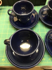 Homer Laughlin Fiesta Tea Cup and Saucer - Cobalt Blue Set Of 4 With Bonus Plate - Picture 1 of 4