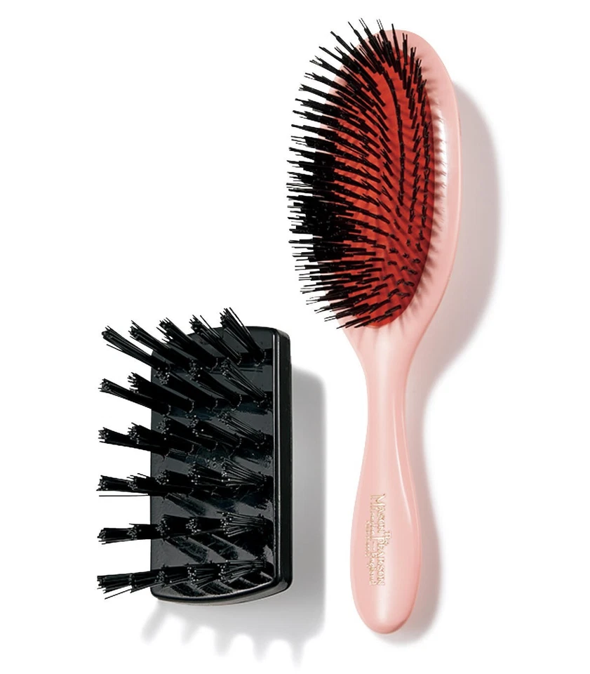 Mason Pearson B3 Handy Pure Boar Bristle Hairbrush Pink & Cleaning Brush Japan - Image 1 of 4