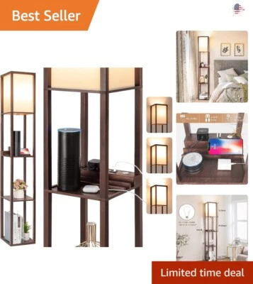 Modern Multi-functional Shelf Floor Lamp with USB Ports, Outlet - Dimmable - Image 1 of 4