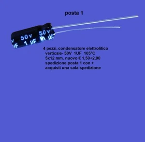 4 pezzi  condensatore elettrolitico verticale 50V 1uf 105°C 5x12mm. - Foto 1 di 1
