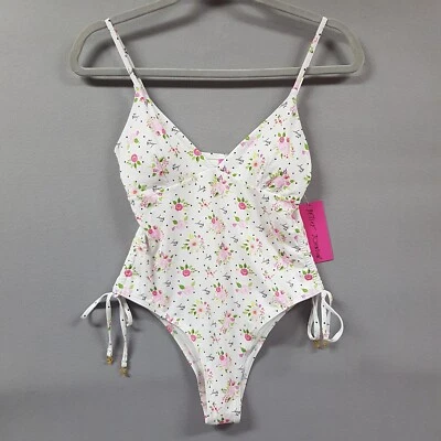 Traje de baño Betsey Johnson para mujer grande rosa floral lunares boquet lado fruncido Foto 1 de 4
