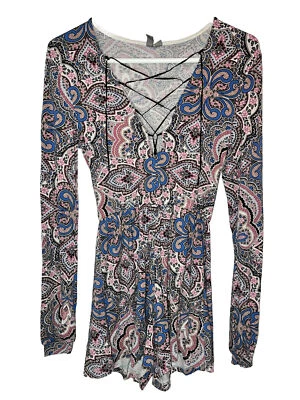 Pantalones Cortos Mameluco Para Mujer ASOS Estampado Multicolor Con Cordones Cuello en V Pierna Ancha Talla 0 Foto 1 de 4