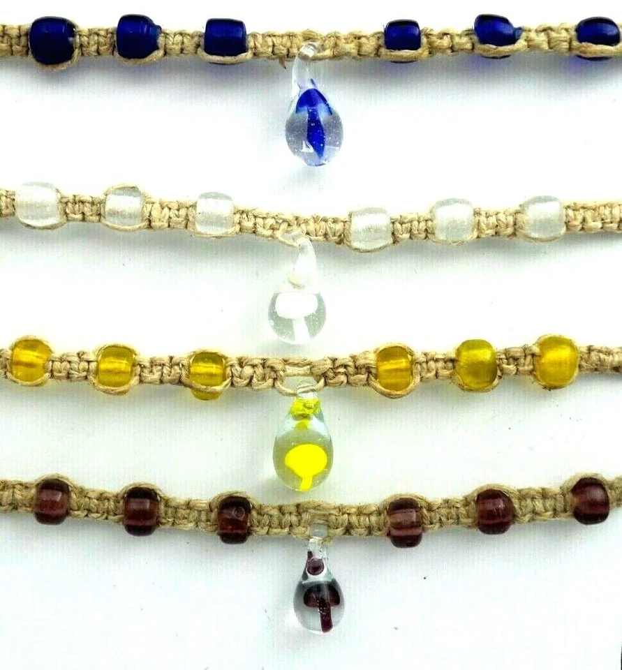 Collar de cáñamo setas de vidrio macramé elige un color azul amarillo púrpura Foto 1 de 1