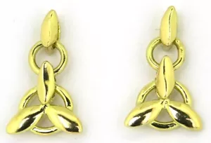 18 ct gold earring drop dangle Flower Petal solid yellow articulated post scroll - Picture 1 of 24