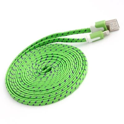 10FT Fabric Braided flat Data Sync Power Charger Cable FOR iPhone 7 6 plus 5s 5c - Image 1 of 4