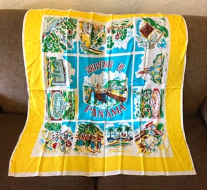 Sciarpa Souvenir di Panama Mappa Poliestere Viaggio anni 50 - Foto 1 di 13