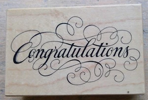 PSX G-1611 Script Congratulations rubber stamp 1995 1¾" x 3¼" USA - Picture 1 of 4