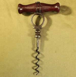 ANTIQUE CORKSCREW ROSEWOOD HANDLE FINGER PULL HOLE TYPE c1850 - Picture 1 of 6