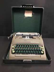 Vintage 1950s Smith Corona Silent Super Typewriter WORKS! Brown Green W/ Case