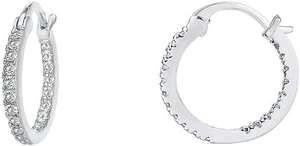 14K Gold Plated 925 Sterling Silver Post Cubic Zirconia Hoop Earrings 15 mm Gift - Picture 1 of 6