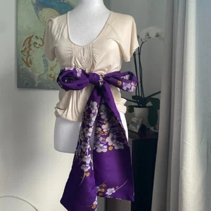 40s Silk Purple 2.8yd VERY LONG Silk Scarf Belt Rope Kimono Remake Handmade - Imagen 1 de 9
