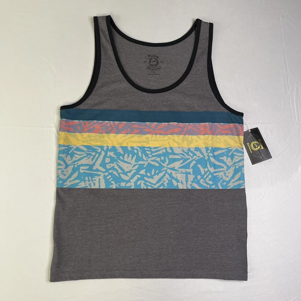 Camiseta sin mangas Victory Sportswear para hombre gris medio colorido estampado floral nueva con etiquetas Foto 1 de 4