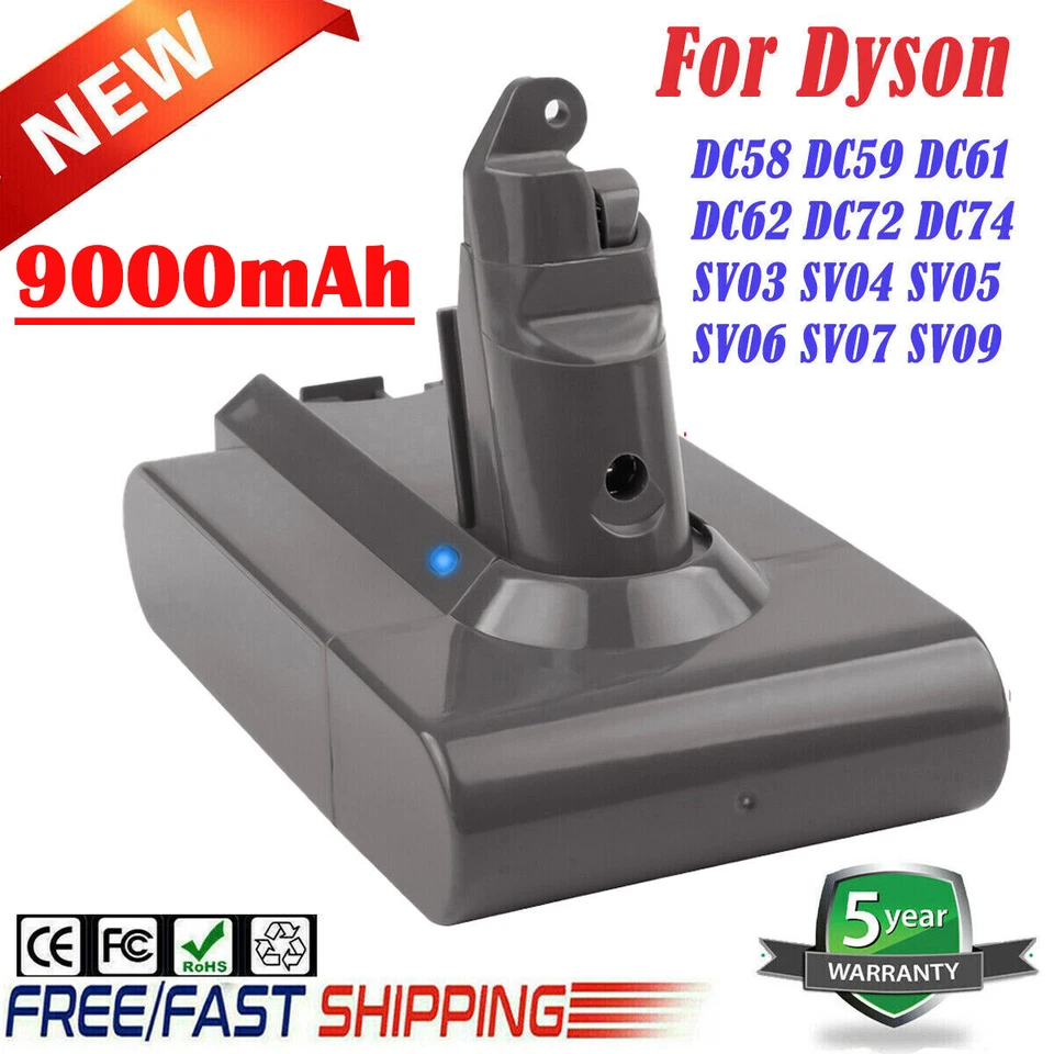 9000mAh Battery Replace for Dyson V6 Animal DC58 DC59 DC62 SV03 SV06 SV05 Filter