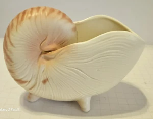 FITZ & FLOYD vaso porcellana NAUTILUS CONCHIGLIA PIEDI FIORIERA rosa costiera vintage - Foto 1 di 13