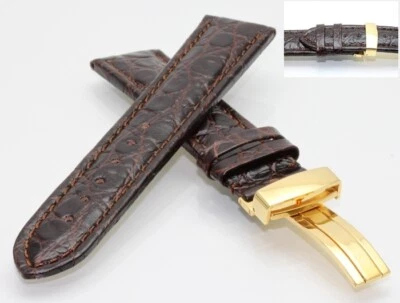GEO-STRAPS Correa de reloj cocodrilo cocodrilo modelo African-FS-G mocca 20 mm, hebilla plegable