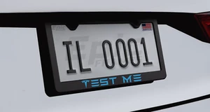 Test Me Tesla Racing Base / Plaid  License Plate Frame Black Premium Metal BLUE - Picture 1 of 1