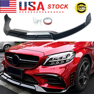 Glossy Black For Mercedes Benz W205 C43 AMG 2015-2018 Front Bumper Splitter Lip Foto 1 de 4