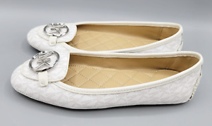 Michael Kors MK Ballet Flat Moccasin White Faux Leather Shoes Loafers Sz 6 M