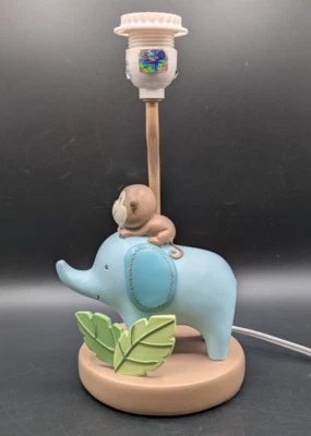 Baby Blue Elephant and Monkey Friends Lamp Base Nursery Kids No Shade 11.5" - Image 1 of 4
