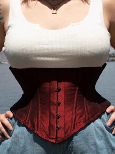 New Defective 201 Authentic Ruby Red Shantung 34” Steel Boned Underbust Corset - Picture 1 of 3