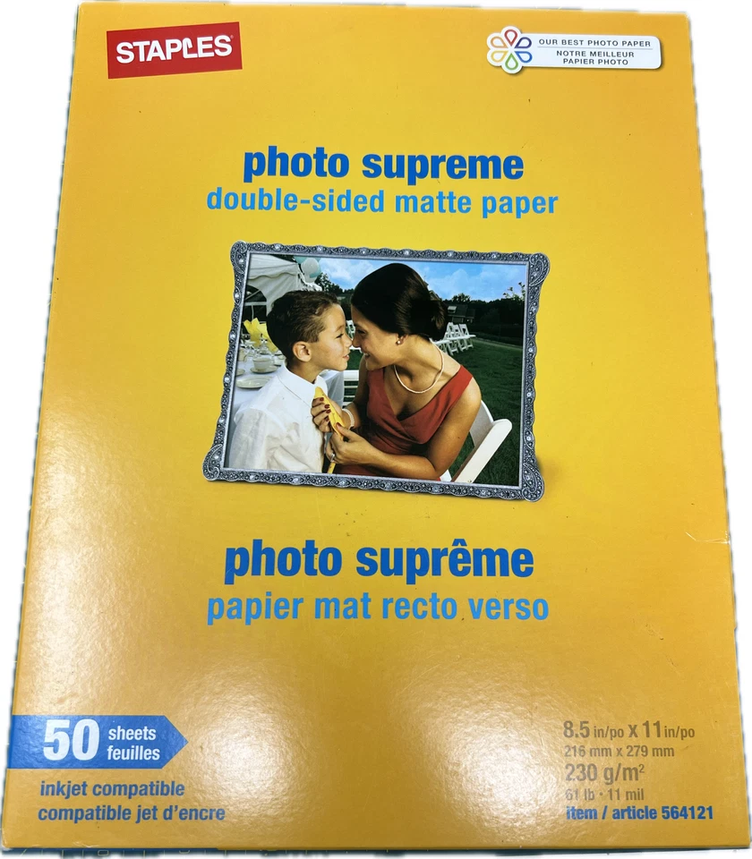 STAPLES Photo Supreme Paper 8 1/2" x 11", Double Sided Matte 50 Sheet Pack NEW - Image 1 of 1