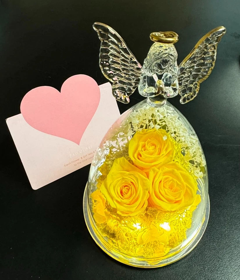 Regalo para mamá día de la madre, rosa flor real preservada en ángel de cristal grande... Foto 1 de 4