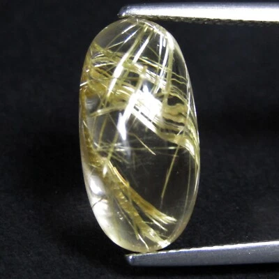 9.70Cts Genuine Natural Earth-Mine Rutilated Quartz Long Oval Cabochon Gemstone - Image 1 of 4