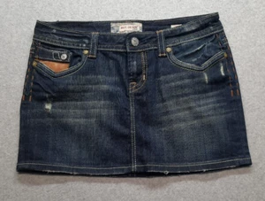 MEK Denim Mini Skirt Womens 30 Blue, Boulder Distressed Embroidered Y2k Western - Picture 1 of 17