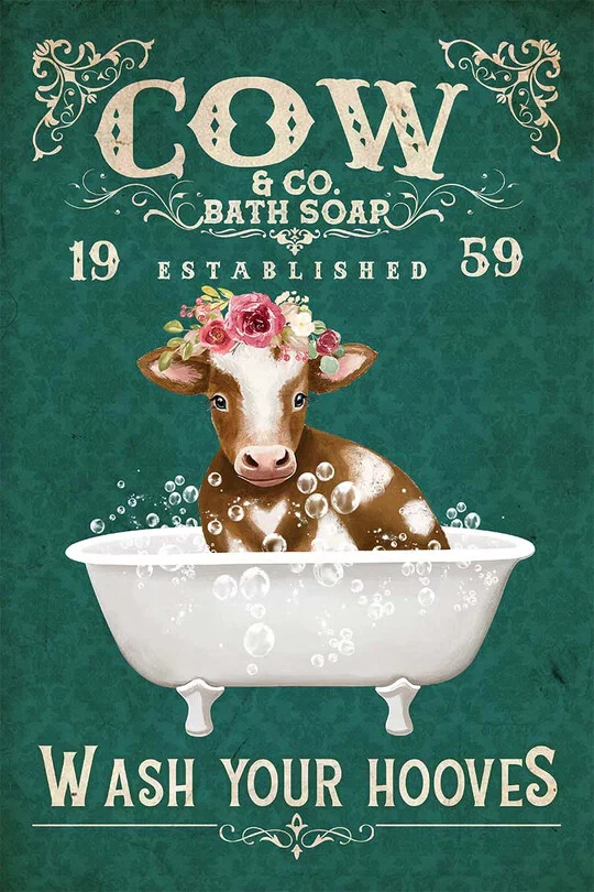 Funny Bathroom Decoration Cow Wash Your Hooves, Retro Home Decor - Image 1 of 1