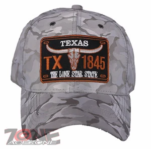 TEXAS TX THE LONE STAR STATE 1845 BASEBALL CAP HAT CAMOUFLAGE L GRAY - Picture 1 of 4